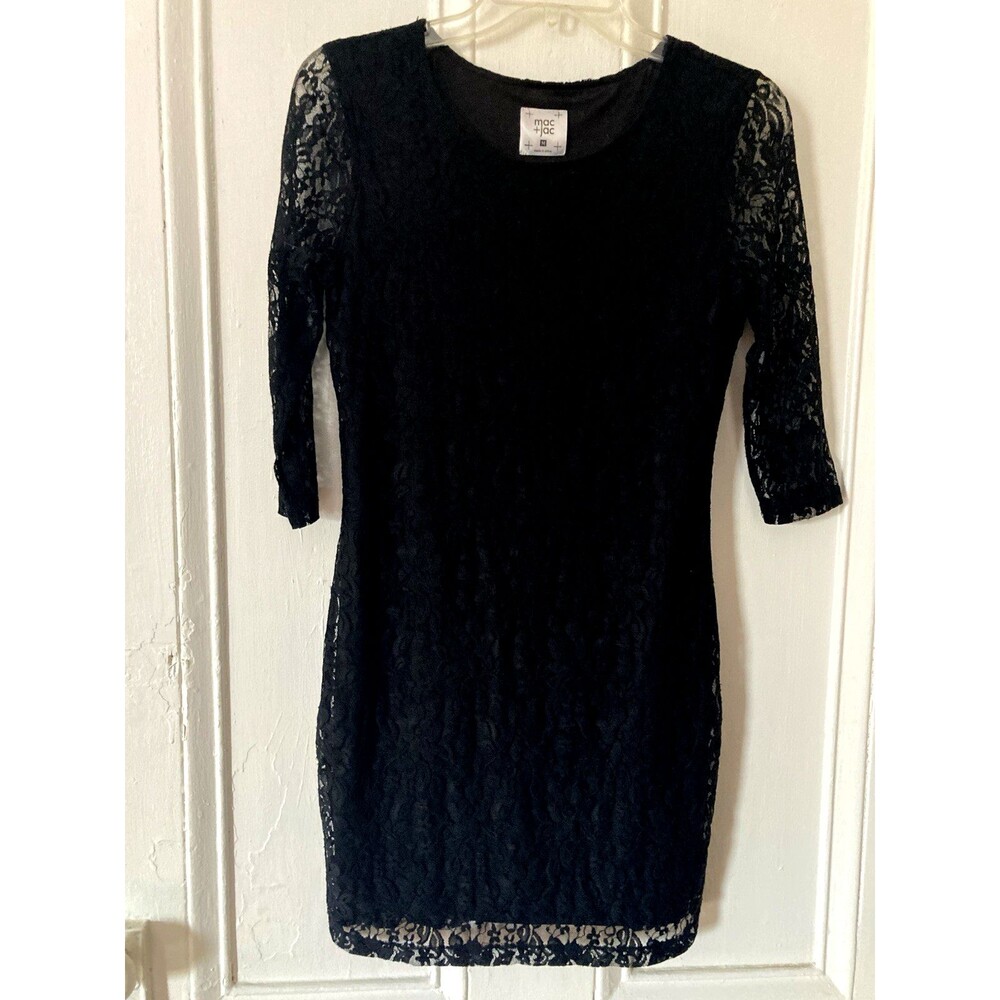 Mac + Jac Women’s Black Lace Dress Size Medium Stretch Lined Excellent Cond.
